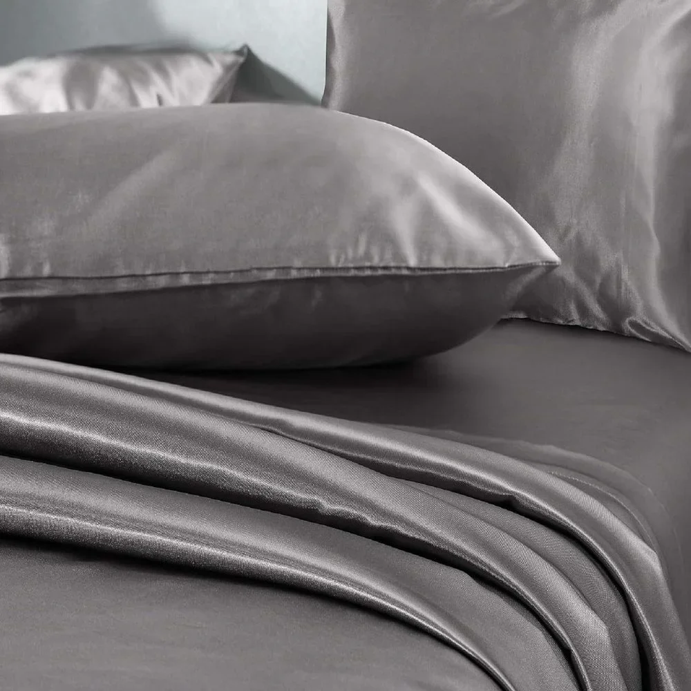 King Sz 4 Pc Bed Sheet Set Silky Smooth Satin Deep Pocket X002YMM88F - Picture 4 of 6